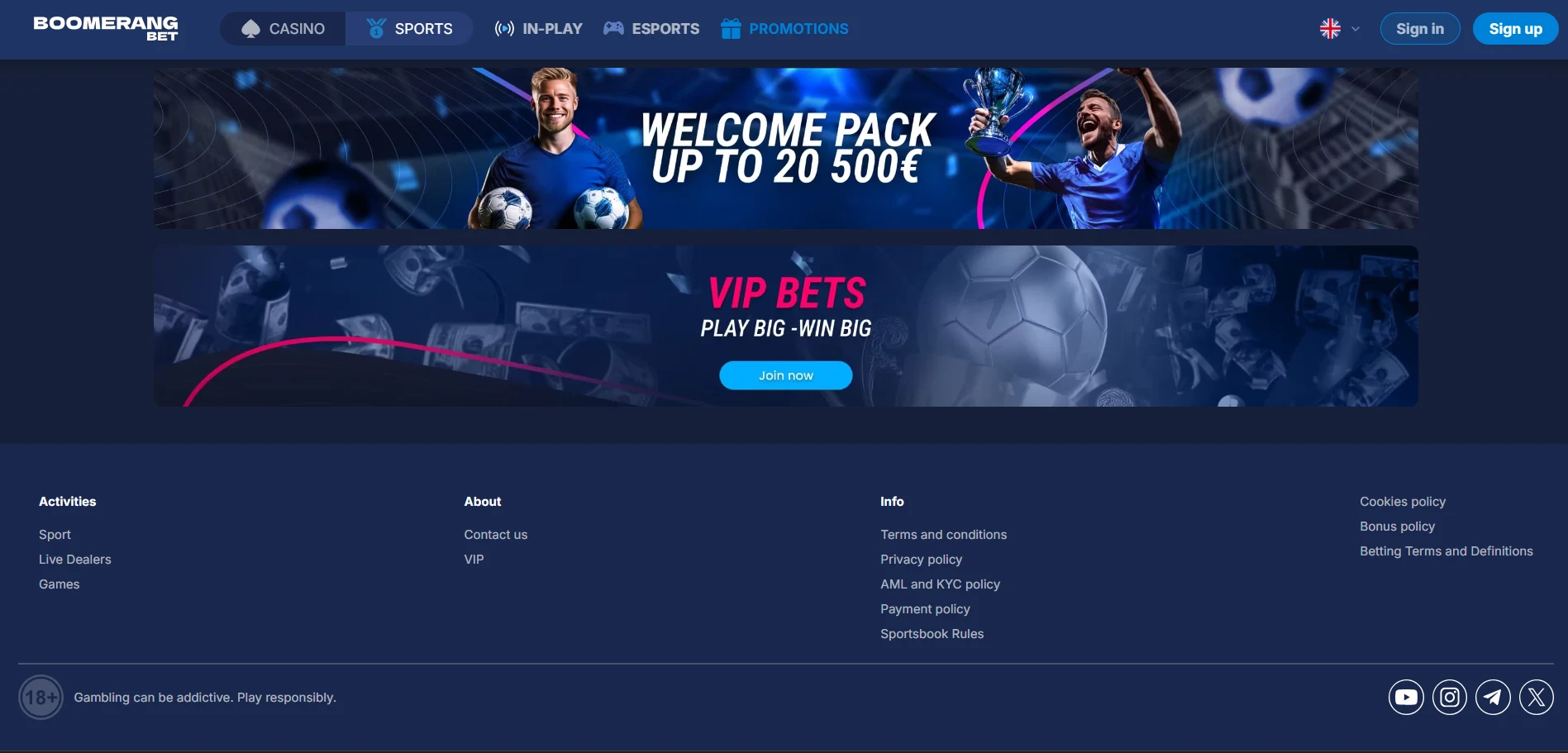 Boomerang Bet Casino Screen