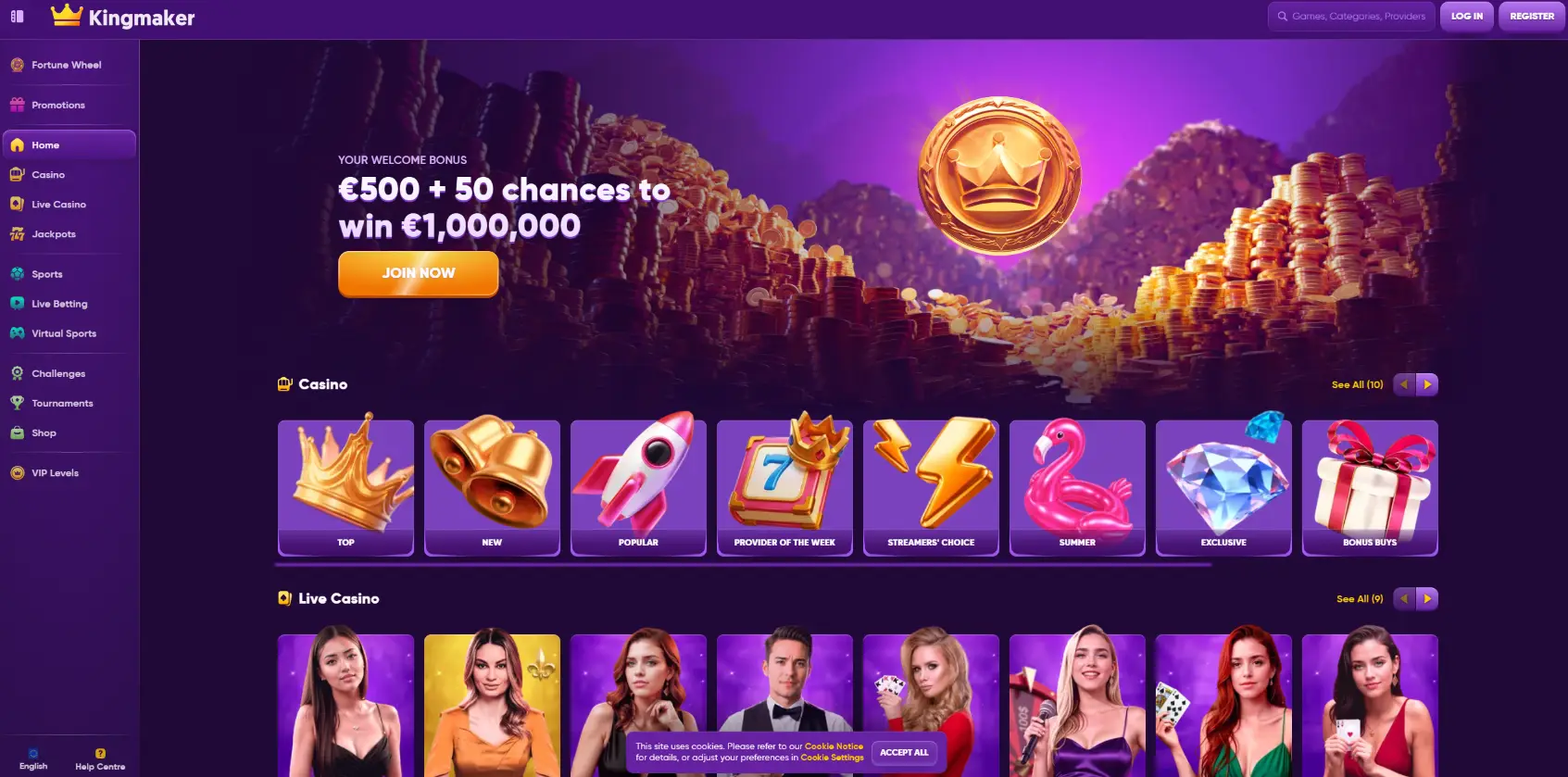 Kingmaker Casino Screen
