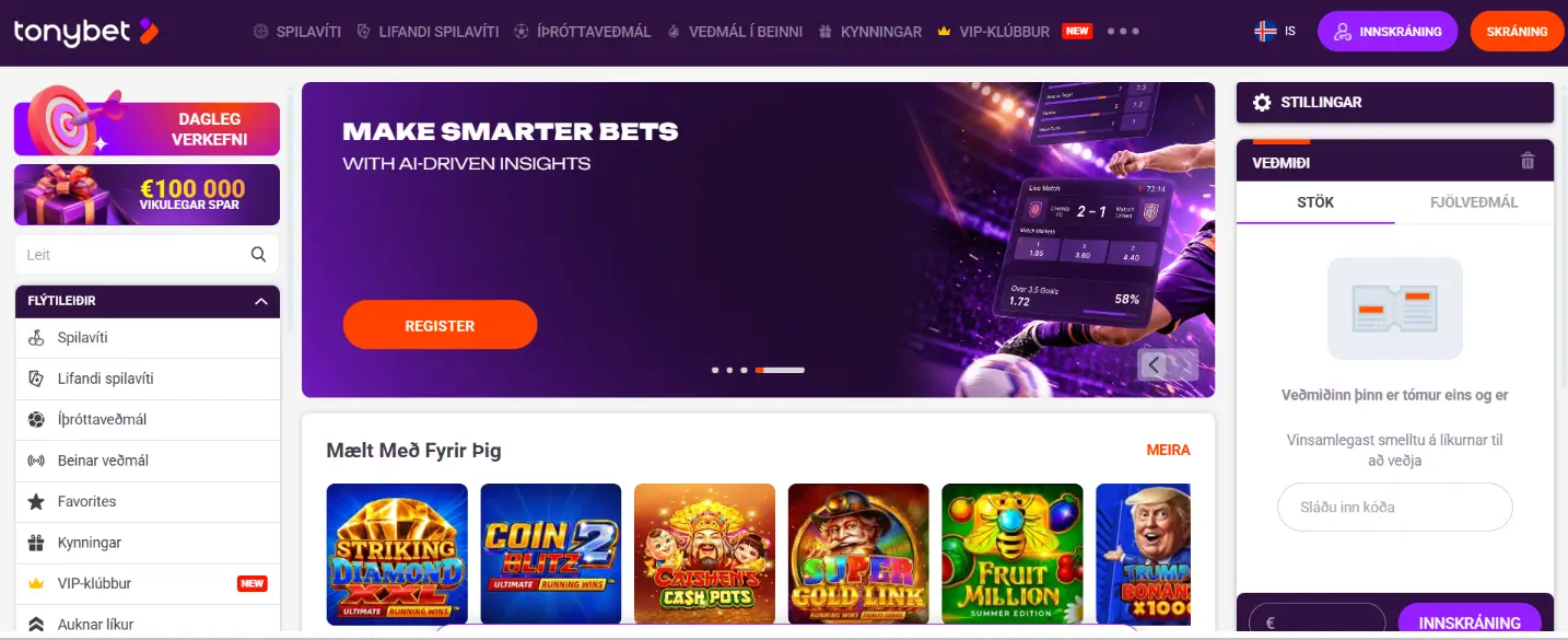 TonyBet Casino Screen